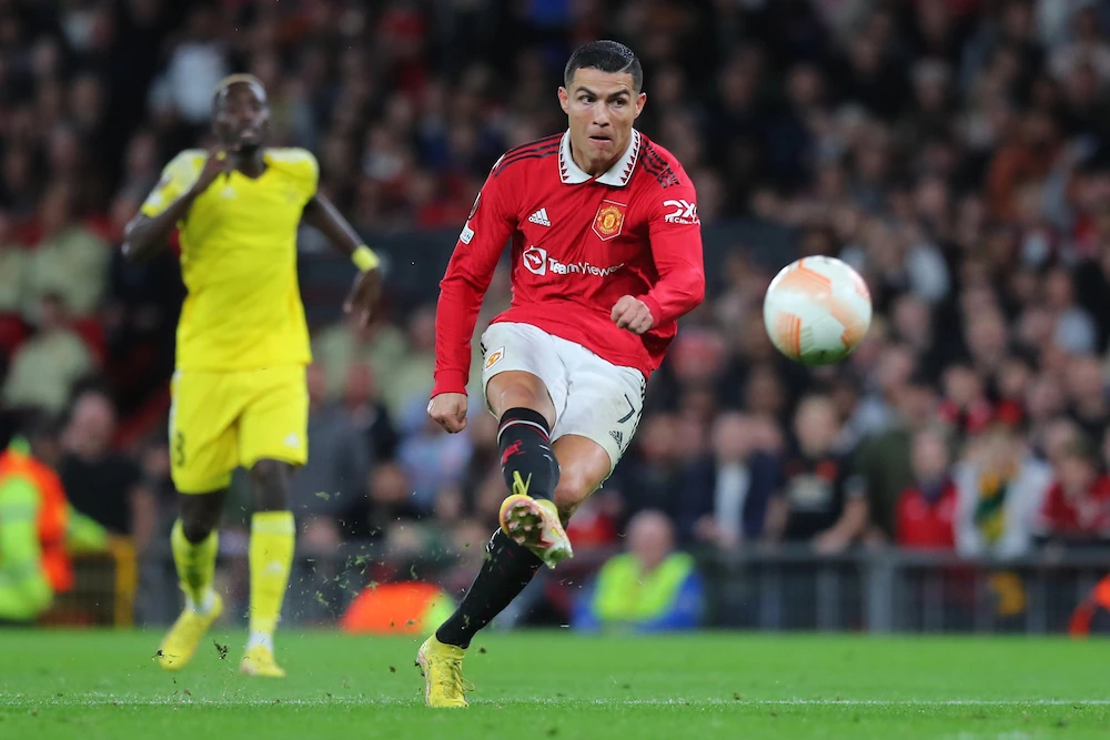 Cristiano Ronaldo hier spelend voor Manchester United