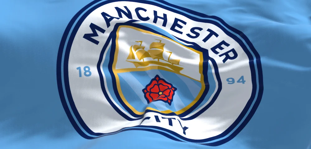 Manchester City logo on a flag