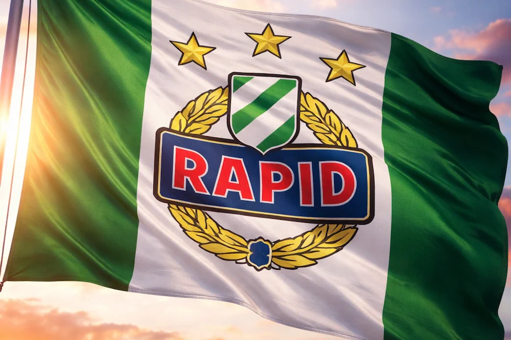 Rapid Vienna-vlag bij zonsopgang