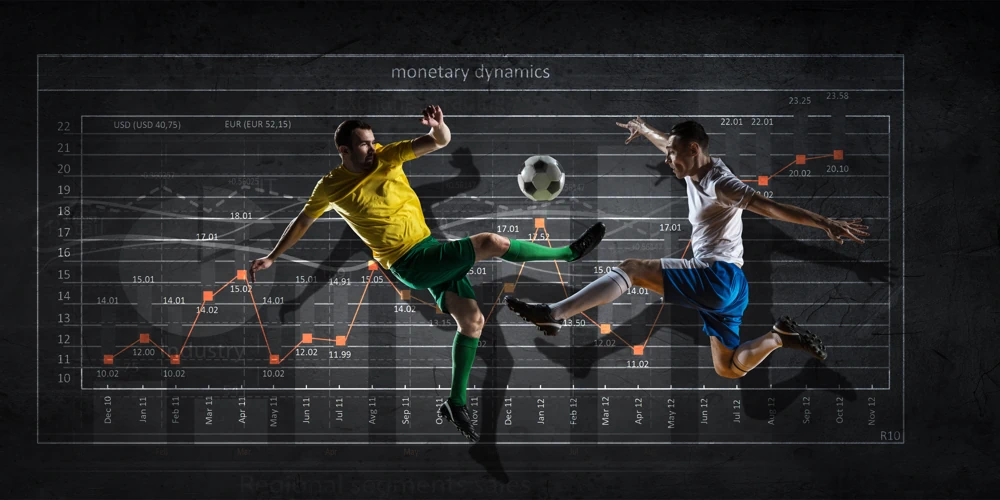 Voetbalstatistieken met spelers op de voorgrond