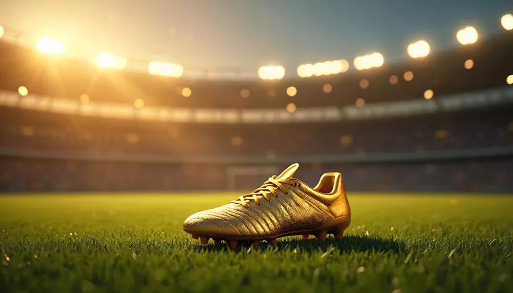 Gouden schoen op een voetbalveld